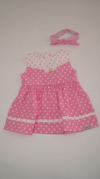 Vestido Bolinha Branco e Rosa - Tamanho P